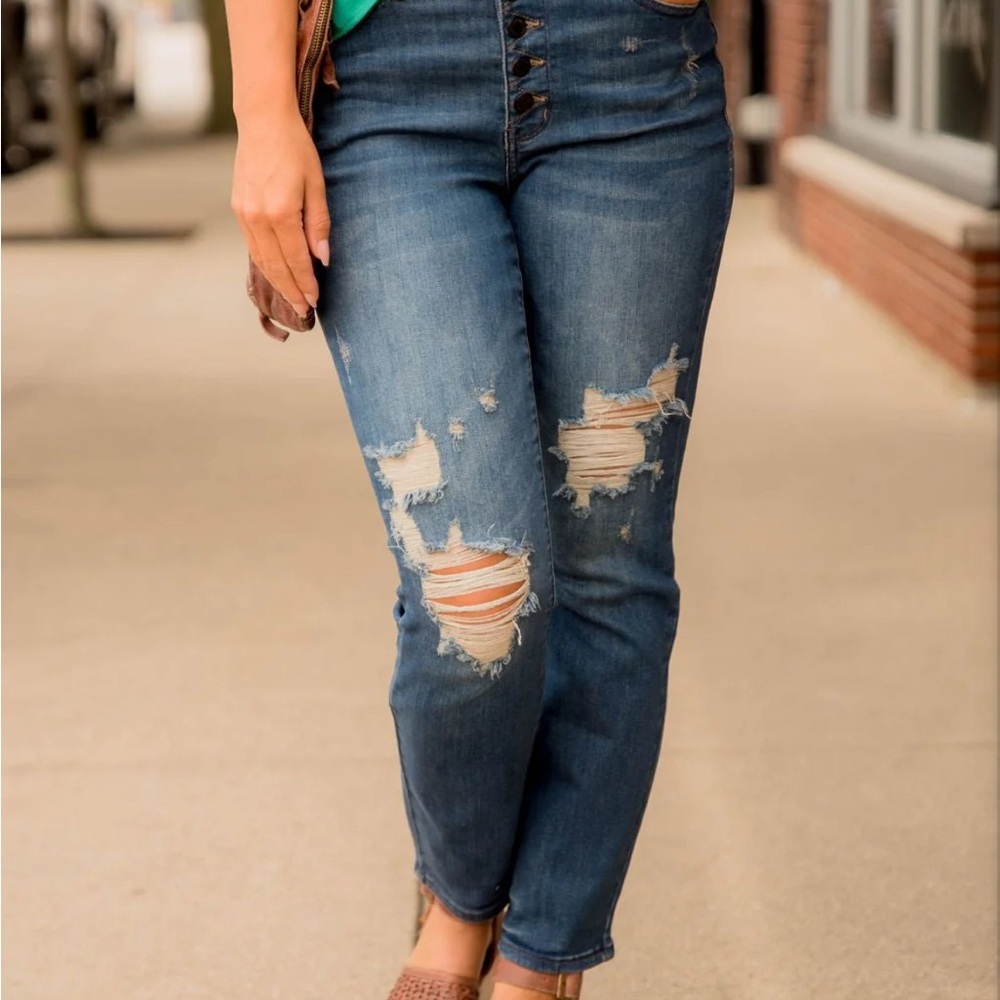 High Rise Distressed Blue Jeans